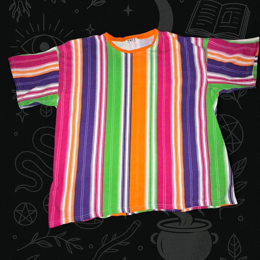 Vintage 80s/90s VOGUE All-Over Stripe Colorful Tee - Picture 3 of 4